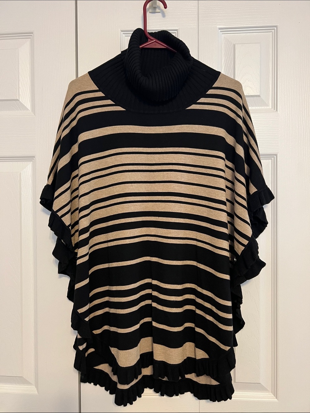 Joseph A Black & Tan Striped Cowl Neck Poncho Sweater